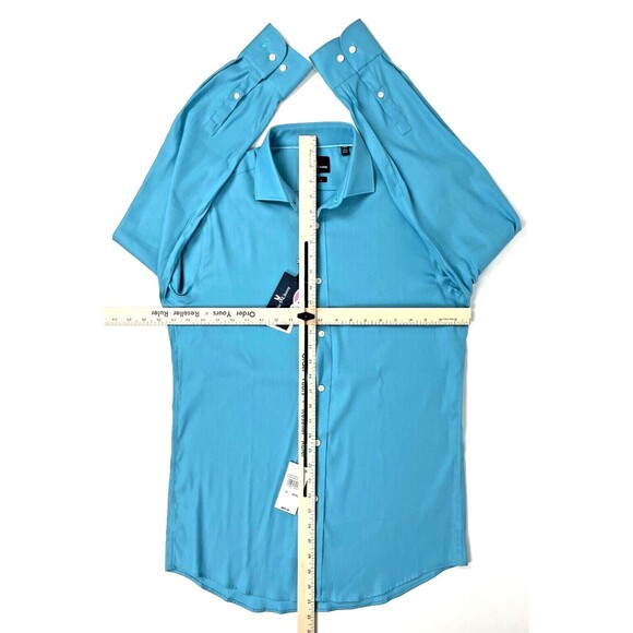 NWT Psycho Bunny Modern Fit No Iron Stretch Dress Shirt Teal Blue Men 15.5 32/33 - Picture 7 of 7